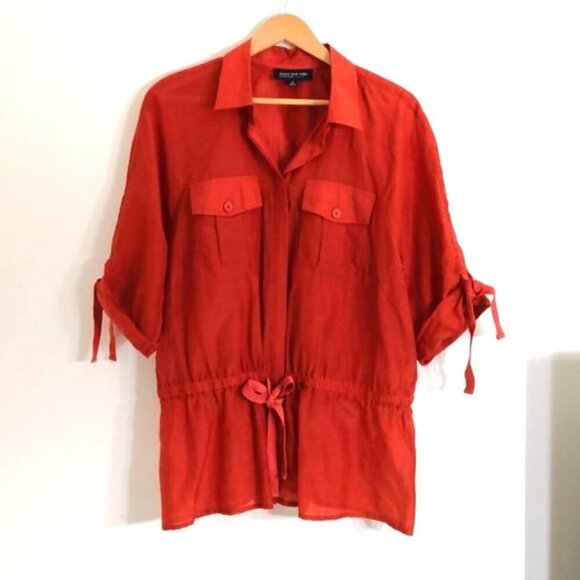 JNY Cotton Silk Sheer Blouse Button Front Burnt Size 1X - Picture 1 of 5